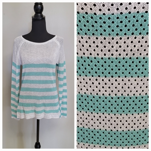 Converse One Star Medium Open Knit Grey & Turquoise Striped Sweater - Picture 1 of 3